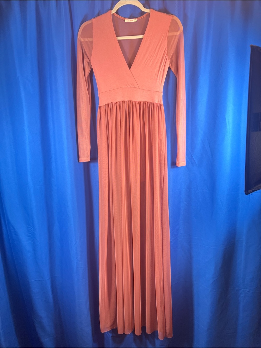 Long-Sleeve V-Neck Maxi Dress in Rust